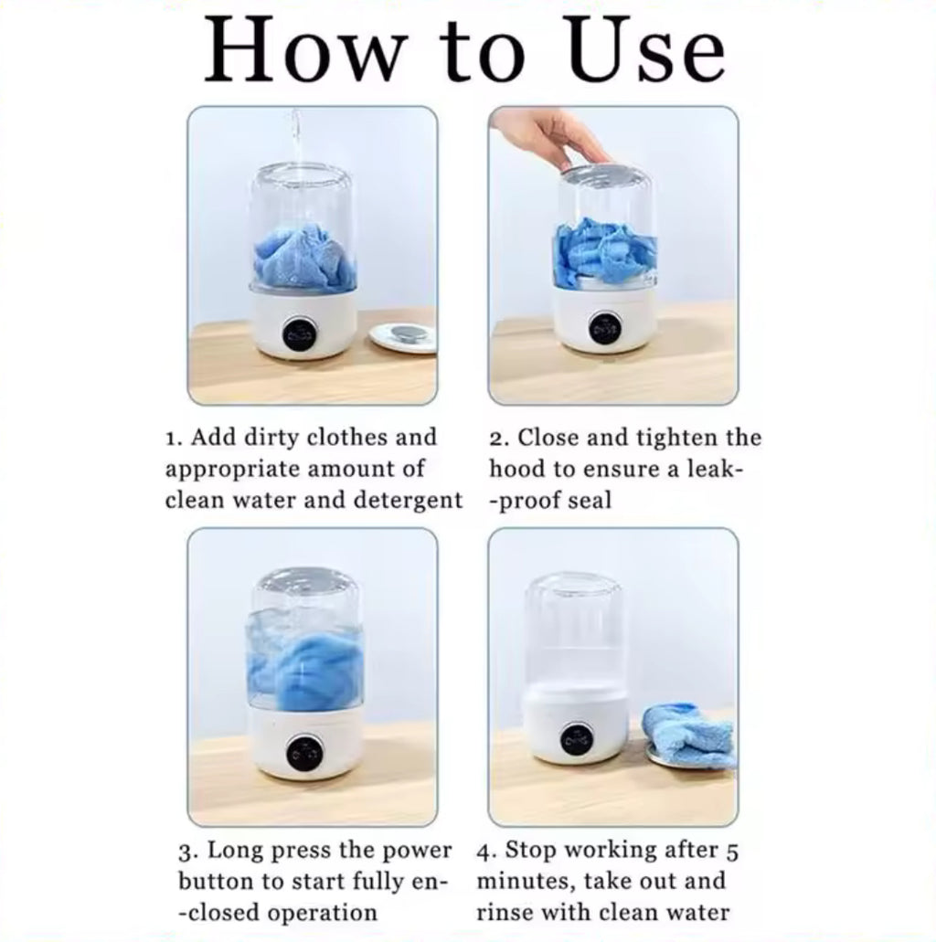 Portable Mini Washing Machine Compact Laundry Washer for Dorms Travel Camping Hotel Apartment Easy Clothes Cleaning