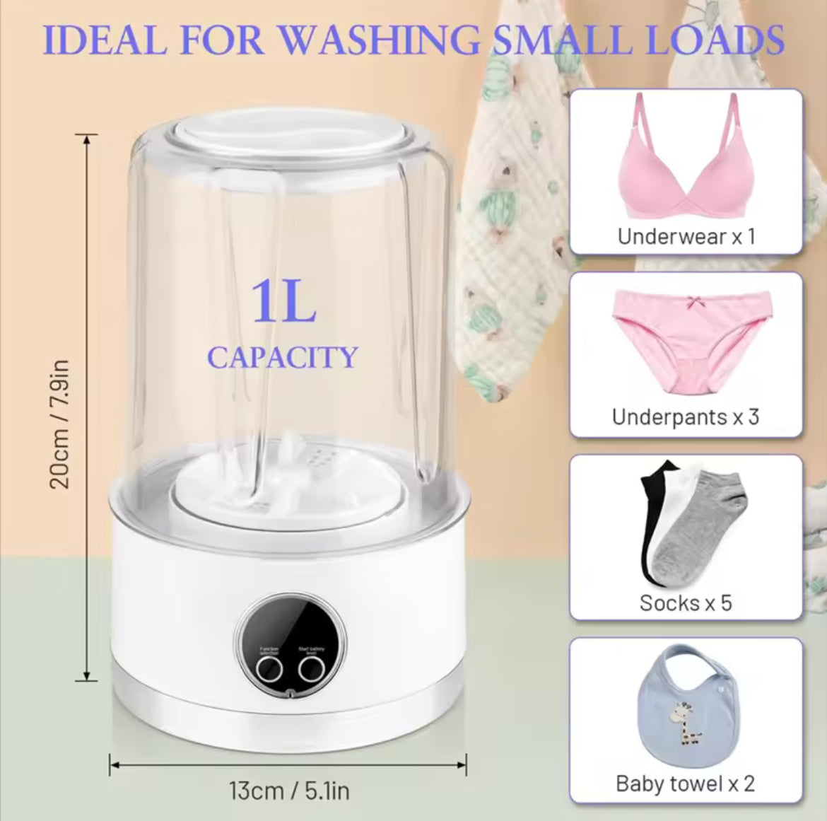 Portable Mini Washing Machine Compact Laundry Washer for Dorms Travel Camping Hotel Apartment Easy Clothes Cleaning