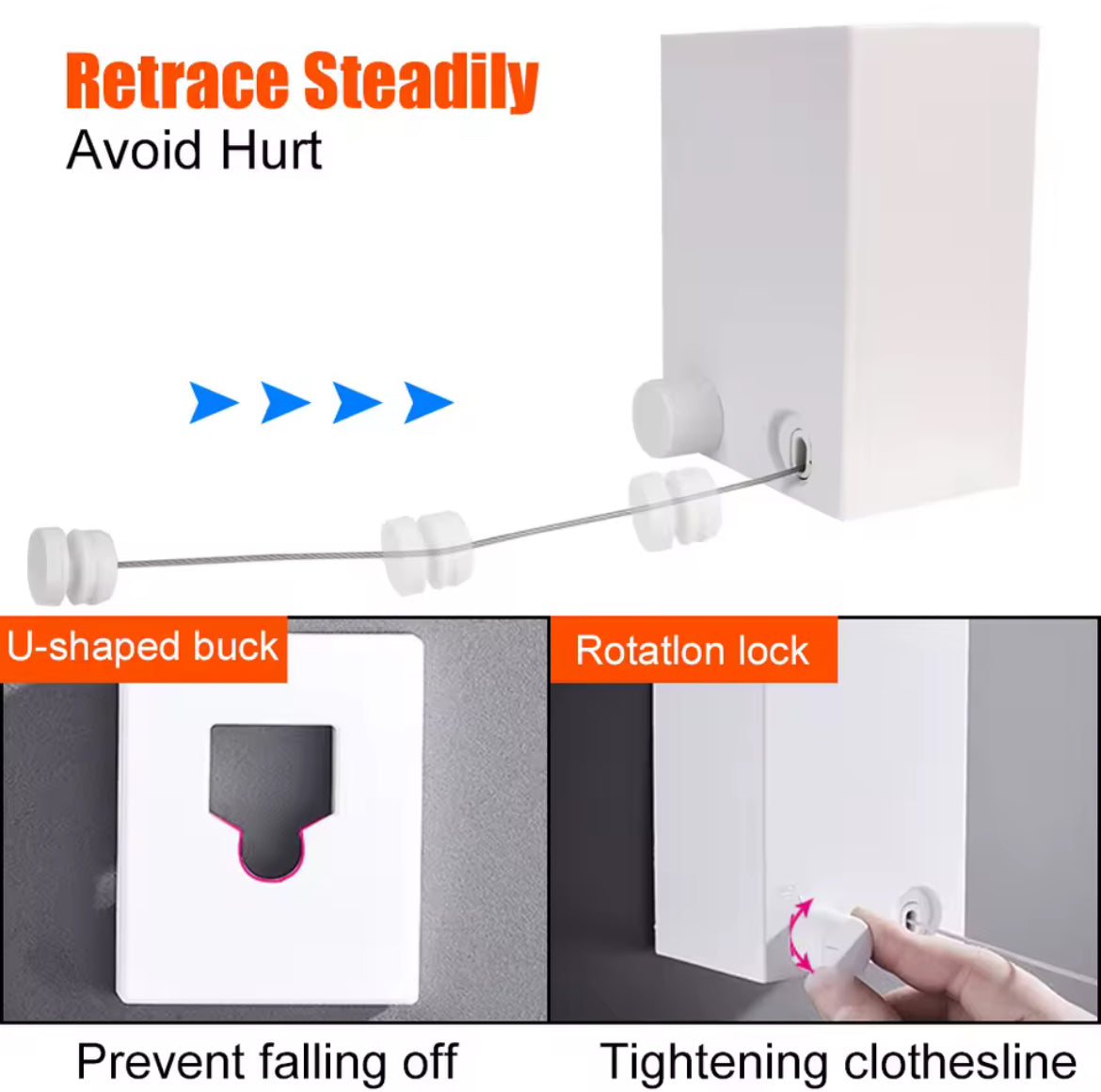 4M Retractable Clothesline – Indoor & Outdoor Invisible Drying Line for Balcony, Wall-Mounted Laundry Hanger